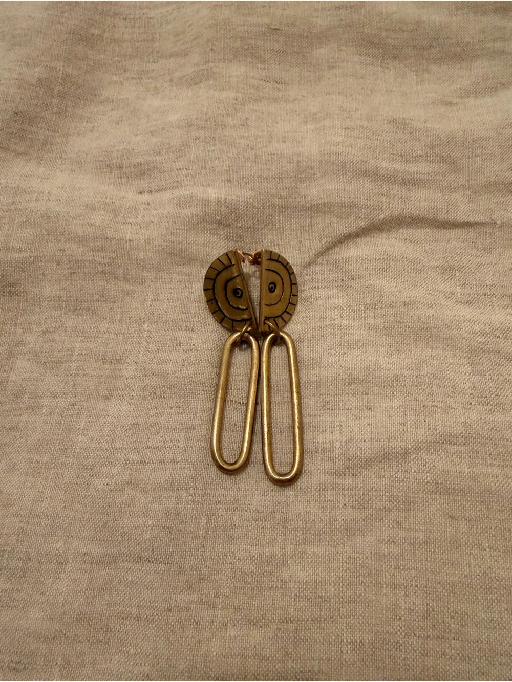 Gold Semi-Circle & Oval Link Drop Earrings